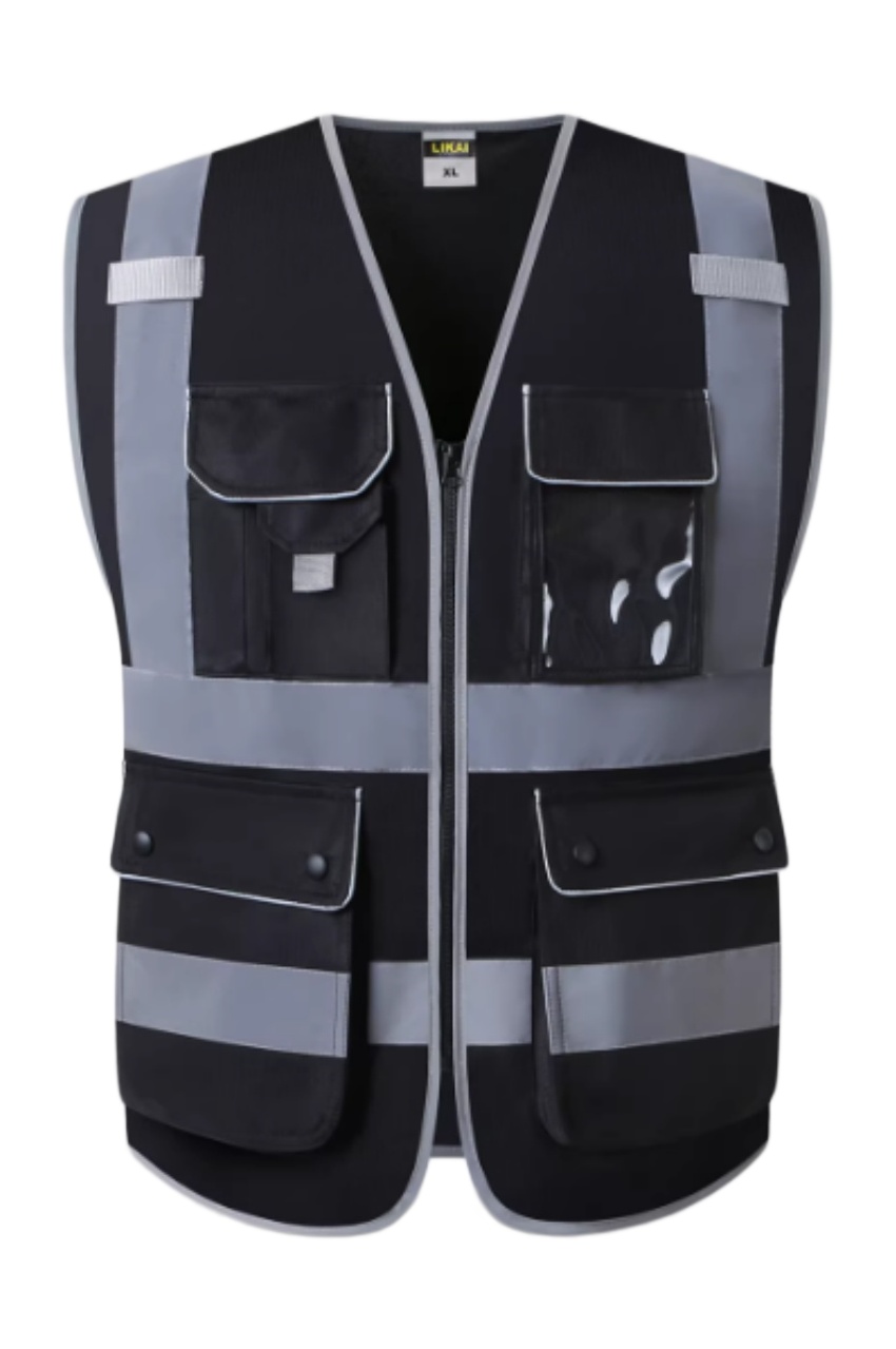 黑色多口袋重型反光安全背心